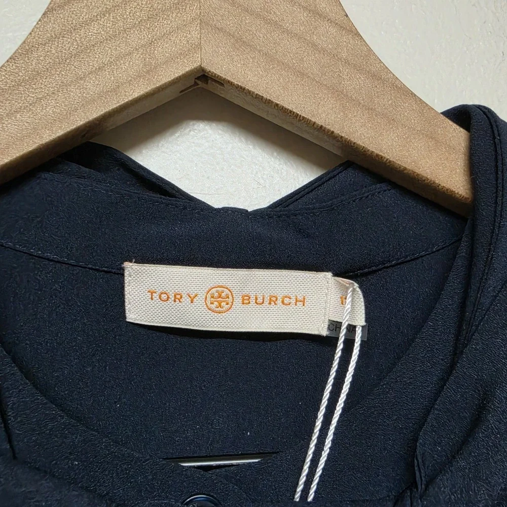 Tory Burch Sleeveless Bow Blouse Top Navy Blue Women's Size 12 NWT‎ Tie-Neck